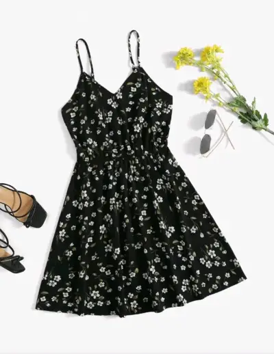 Vestido corto floral negro con tirantes talla M - miniatura 2