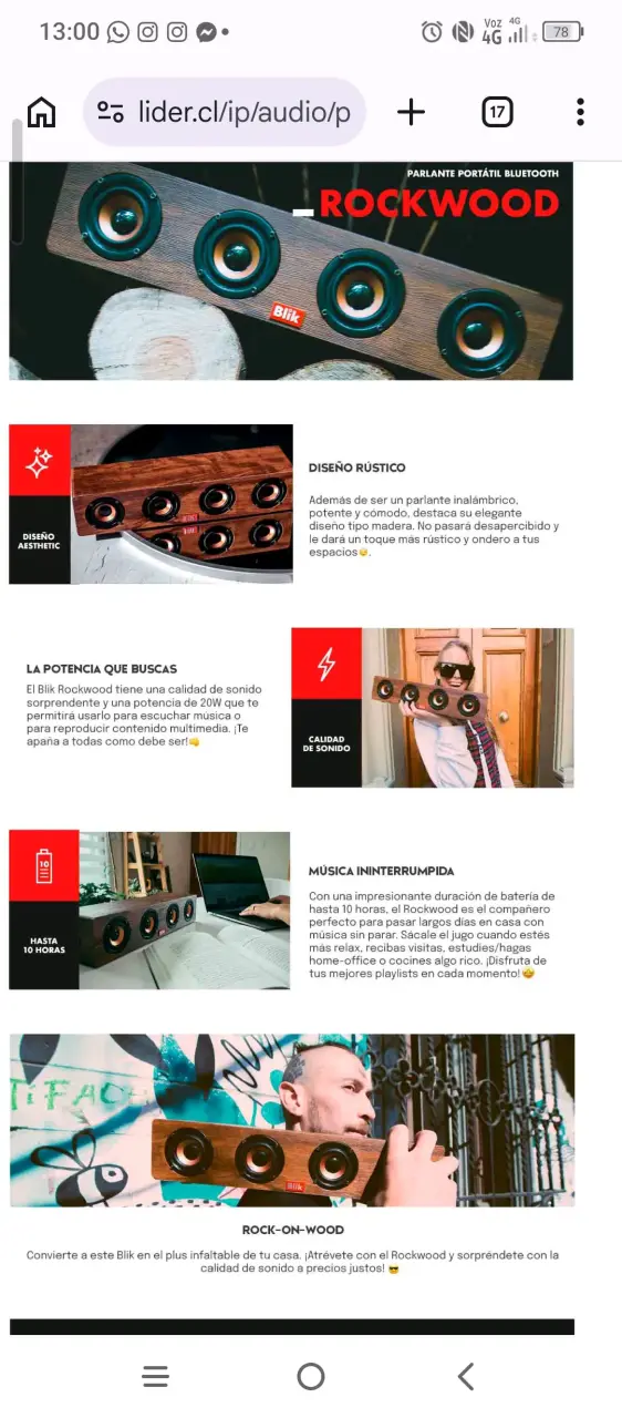 Parlante Bluetooth Rockwood Blik de Madera - 3