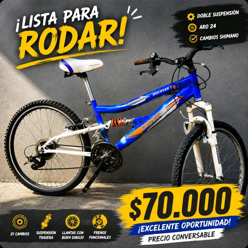 Bicicleta Crossline Discover con Doble Suspensión