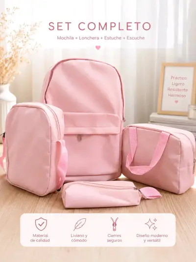 Set completo de mochilas y lonchera rosa - miniatura 1