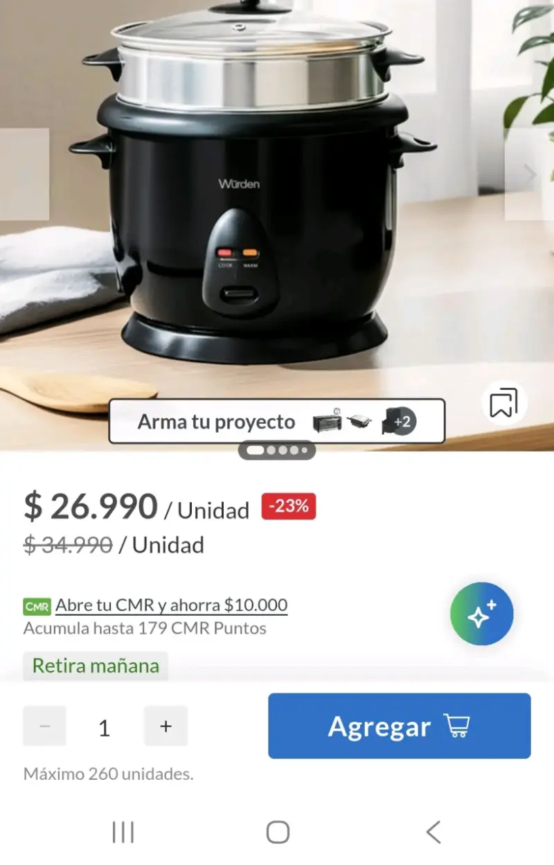 Olla arrocera y vaporera Wurden negra - 1