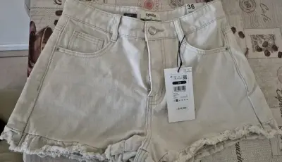 Shorts de mezclilla beige Sybilla talla 36 - miniatura 2