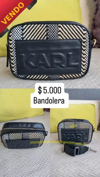 Bandolera Karl negra y beige con diseño tejido - miniatura 1