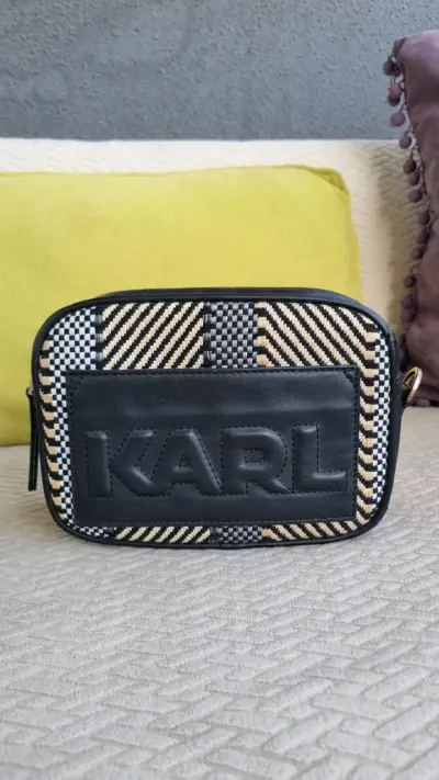 Bandolera Karl negra y beige con diseño tejido - miniatura 2