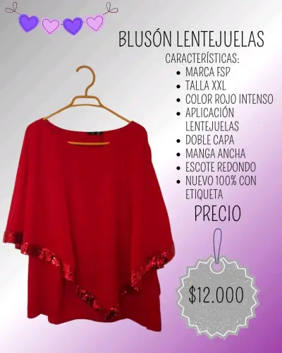 Blusón rojo con lentejuelas FSP talla XXL - miniatura 1