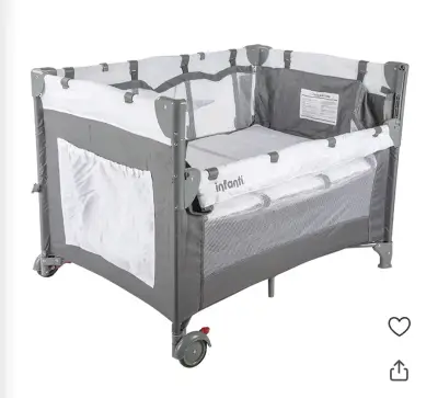 Cuna corral portátil Infanti gris con ruedas - miniatura 1