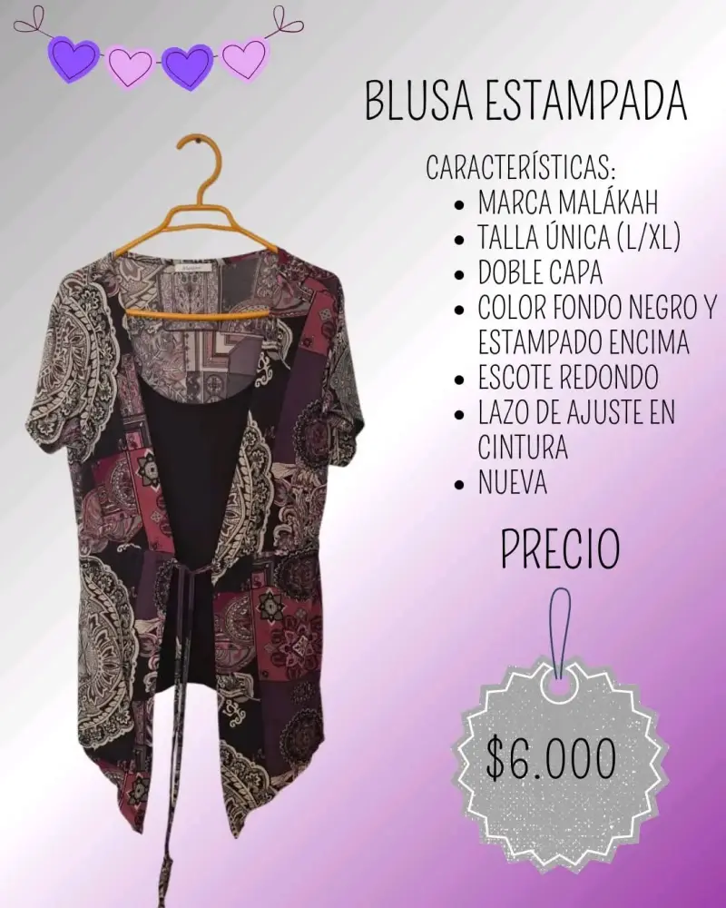 Blusa Estampada Malákah Negro L/XL