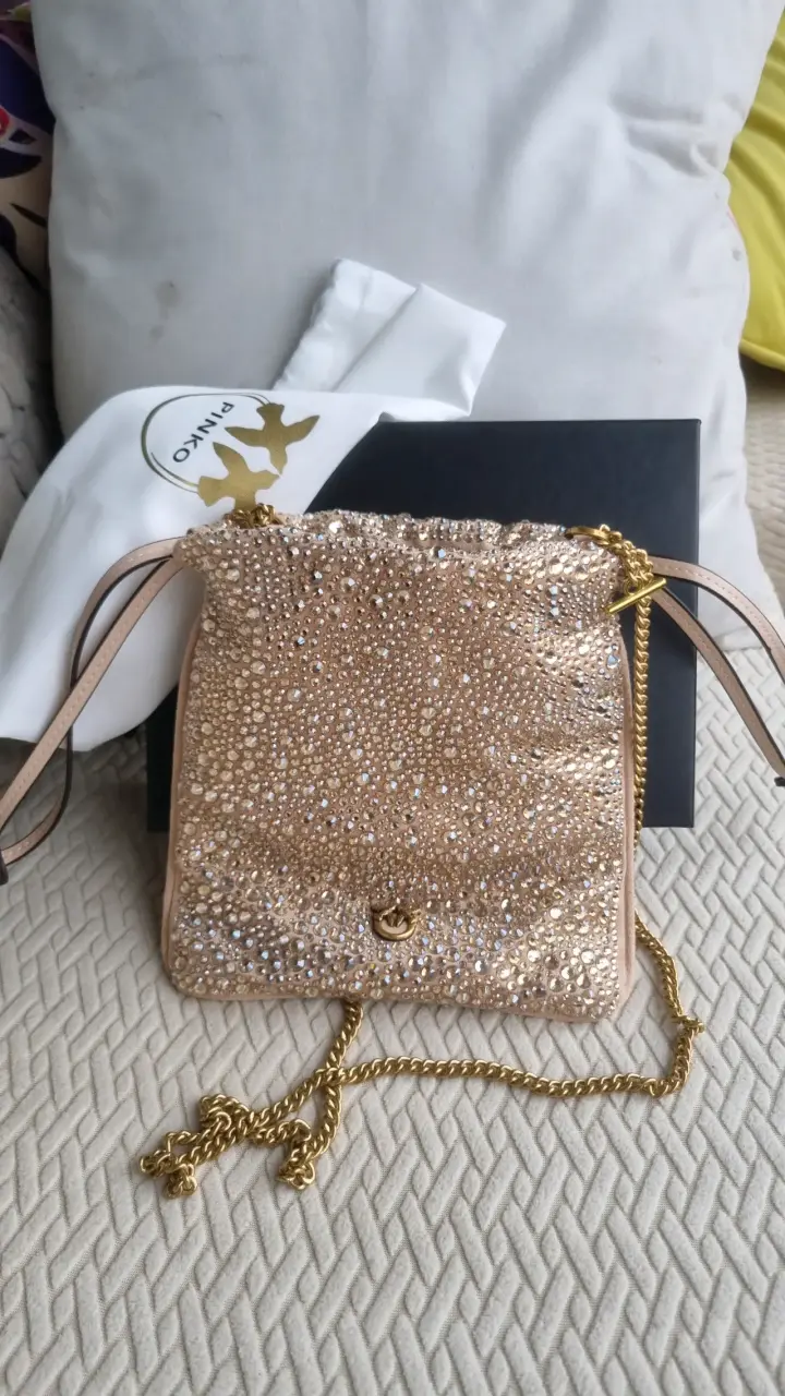 Bolso Pinko con cadena dorada y cristales - 2