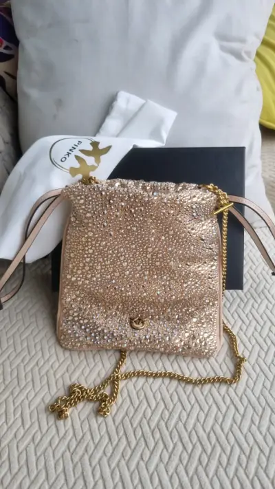 Bolso Pinko con cadena dorada y cristales - miniatura 2