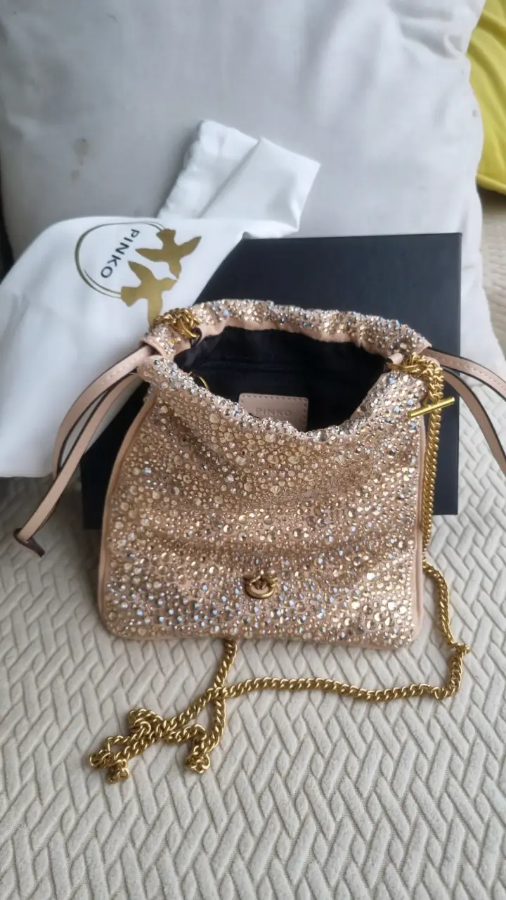 Bolso Pinko con cadena dorada y cristales - 3