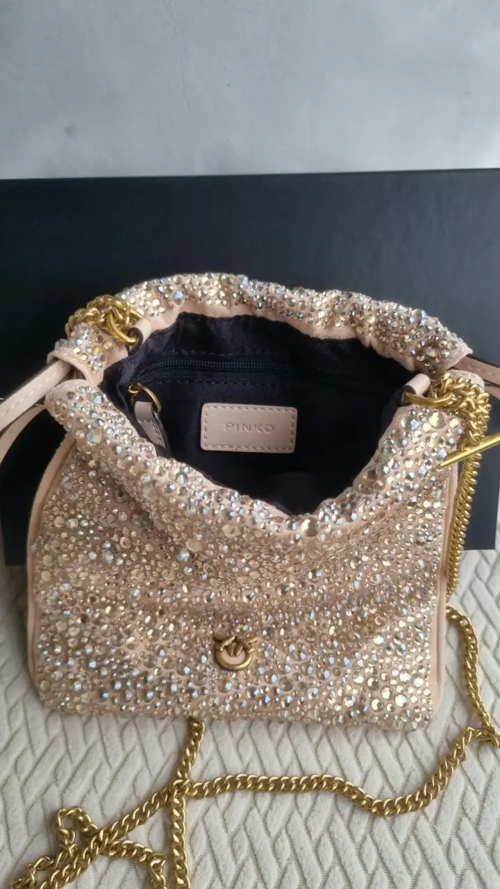 Bolso Pinko con cadena dorada y cristales - 4