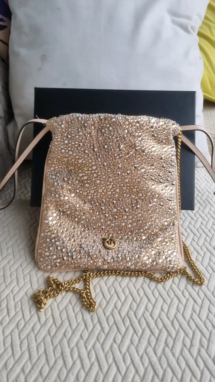 Bolso Pinko con cadena dorada y cristales - 5