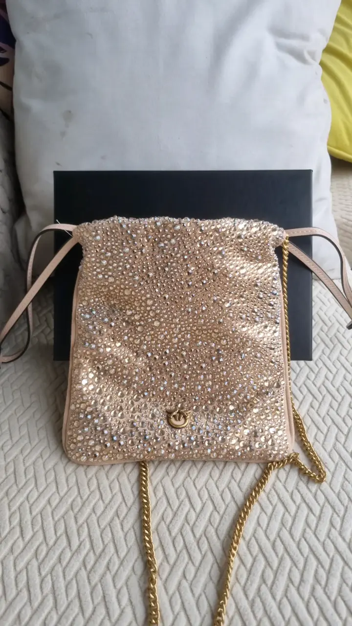 Bolso Pinko con cadena dorada y cristales - 6