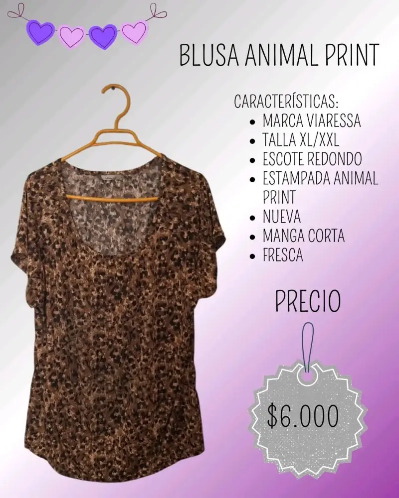 Blusa Animal Print Viaressa Talla XL/XXL