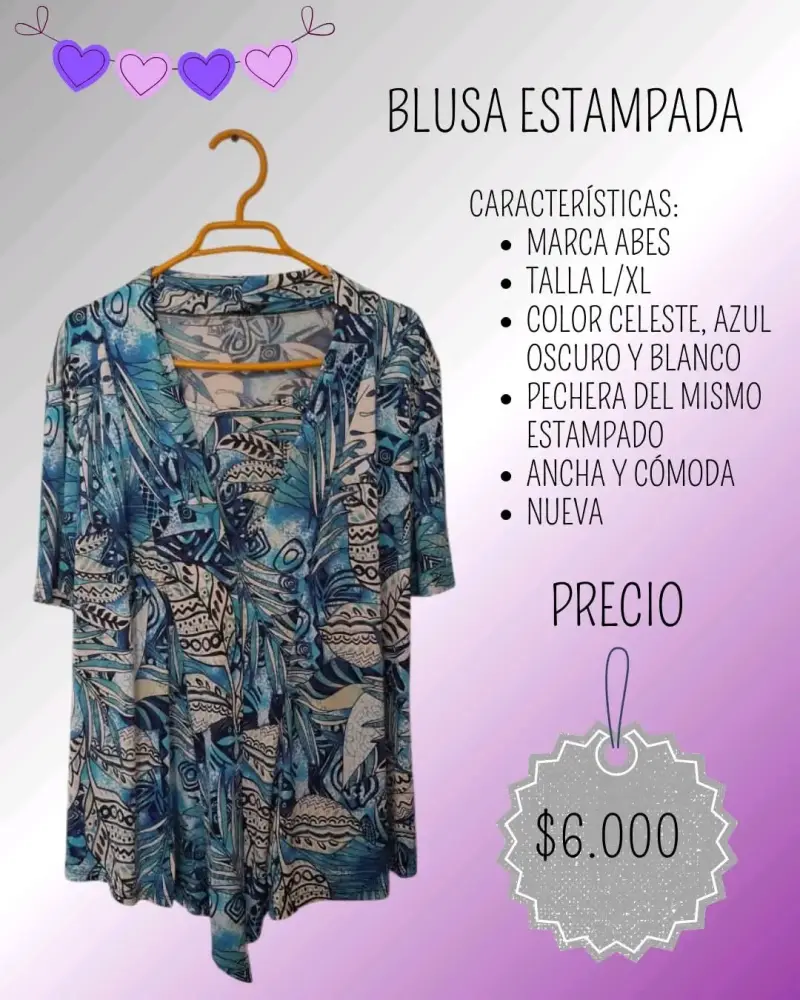 Blusa estampada celeste y azul Abes