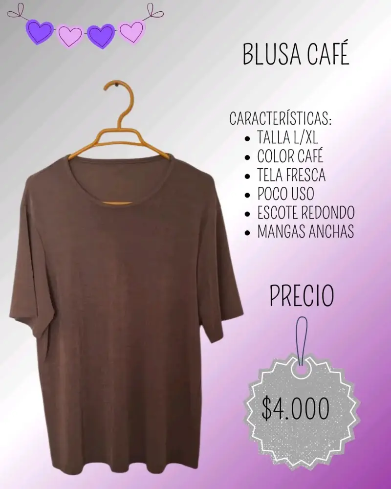 Blusa café talla L/XL con escote redondo