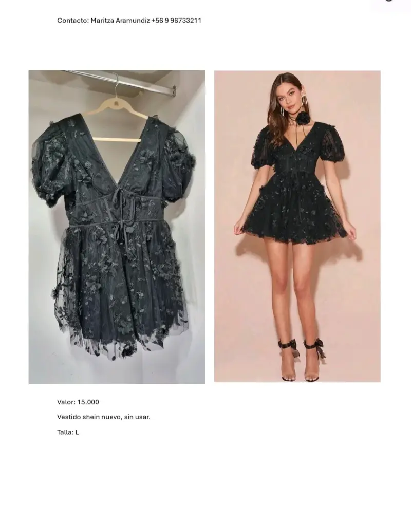 Vestido negro con encaje floral Shein nuevo