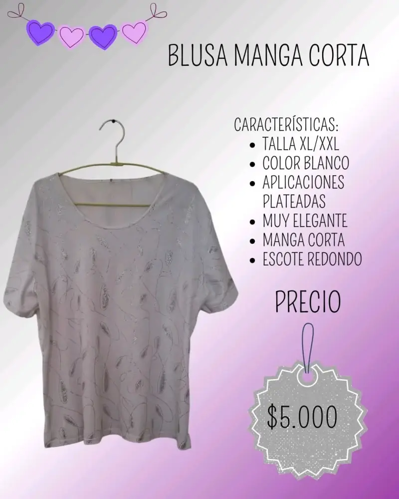 Blusa blanca elegante con aplicaciones plateadas