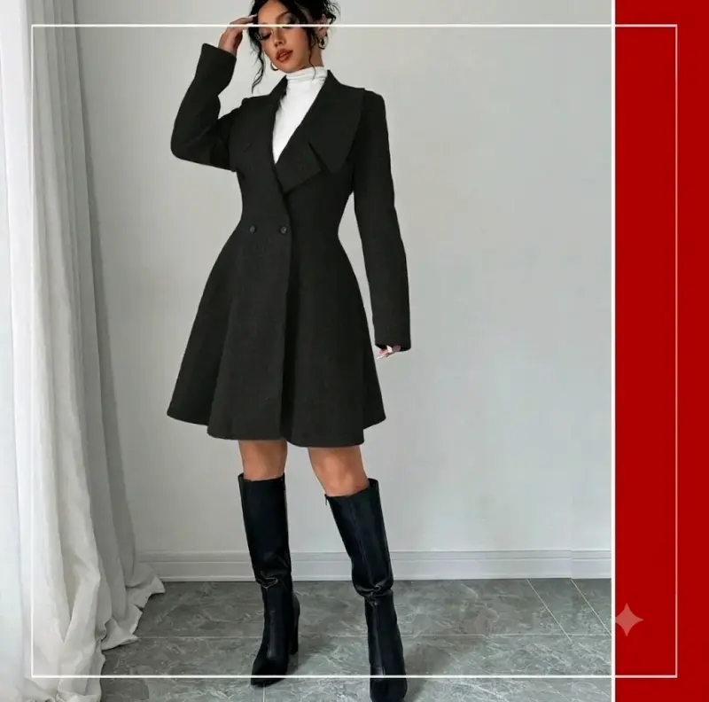 Abrigo negro elegante para mujer - 1