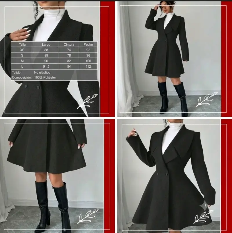 Abrigo negro elegante para mujer - 2
