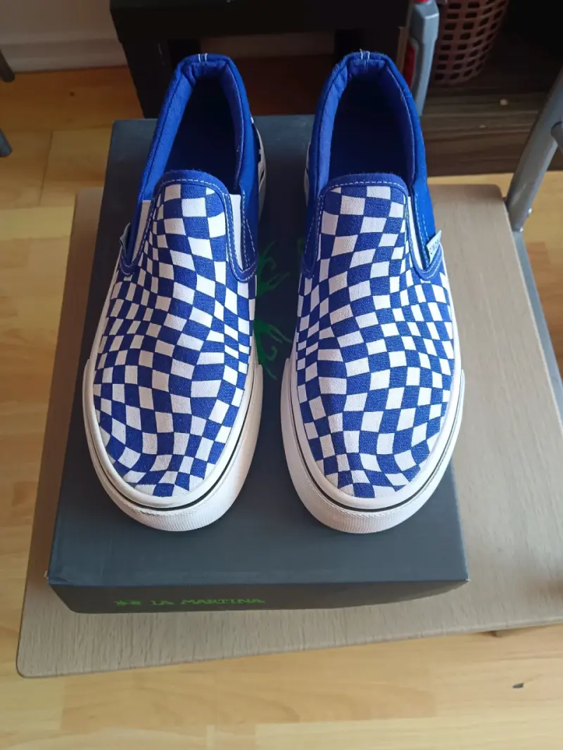 Zapatillas C Moran a cuadros azul y blanco C/Moran