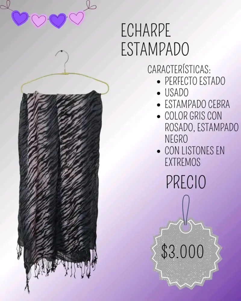 Echarpe estampado cebra gris y rosado
