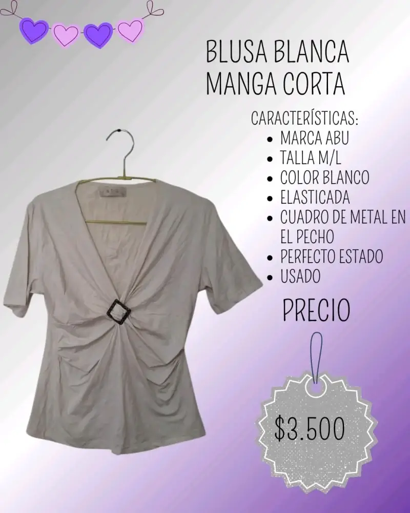 Blusa blanca manga corta con detalle metálico
