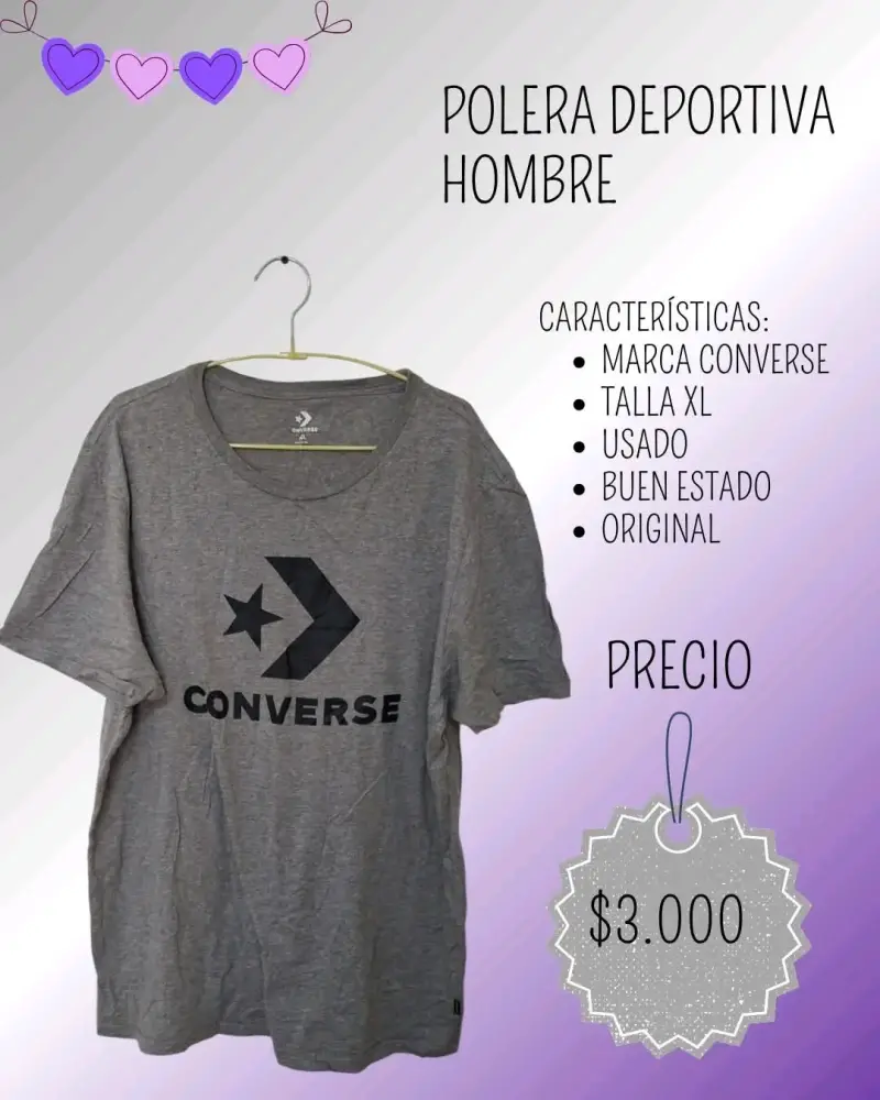 Polera deportiva Converse gris para hombre