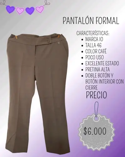 Pantalón formal café talla 46 marca IO - miniatura 1