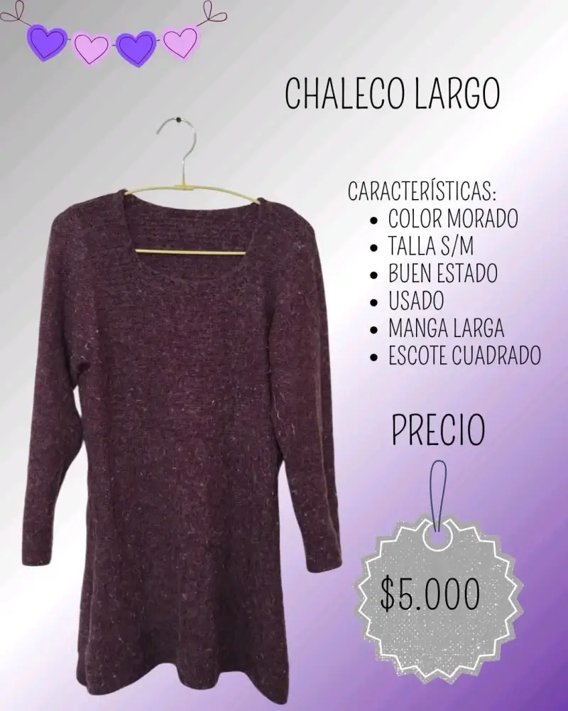 Chaleco largo morado en buen estado
