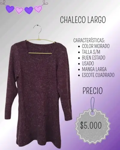 Chaleco largo morado en buen estado - miniatura 1