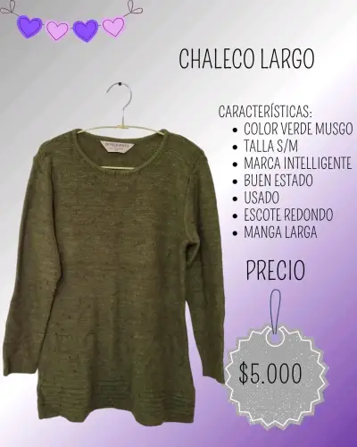 Chaleco largo verde musgo Intelligente - miniatura 1