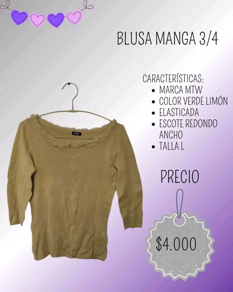 Blusa manga 3/4 color verde limón