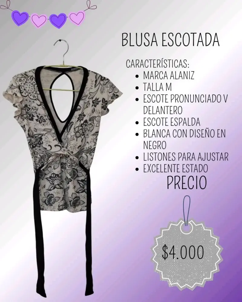 Blusa escotada Alaniz blanca con diseño negro