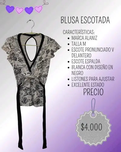 Blusa escotada Alaniz blanca con diseño negro - miniatura 1