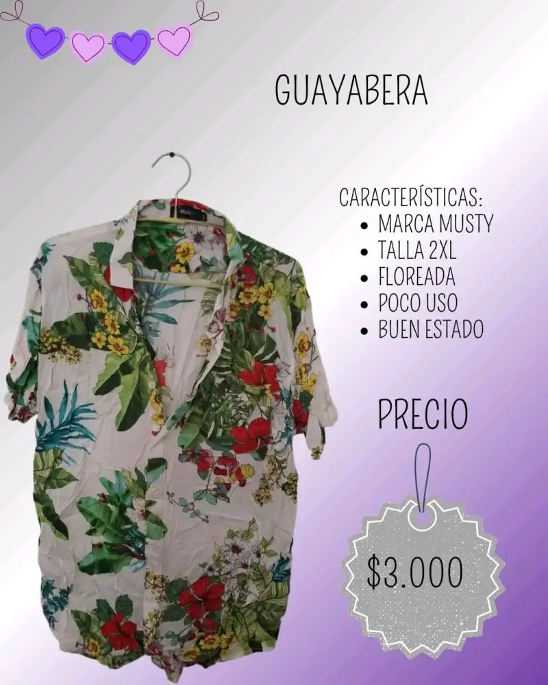 Guayabera floreada marca Musty talla 2XL