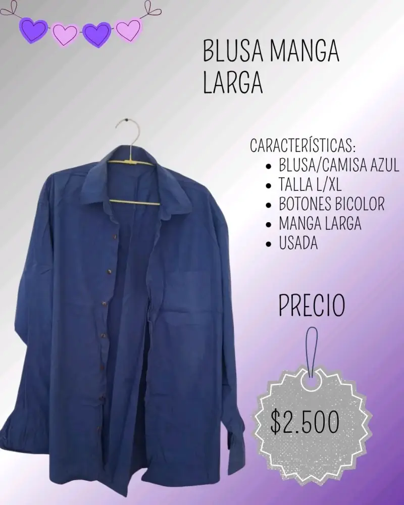 Blusa azul de manga larga talla L/XL