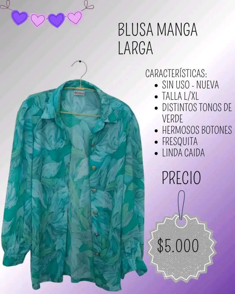 Blusa de manga larga tonos verdes nueva