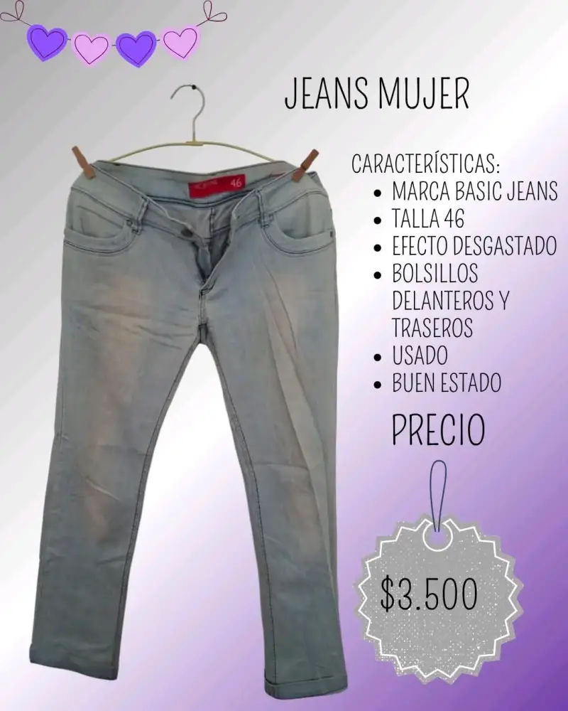 Jeans Mujer Talla 46 Efecto Desgastado - 1