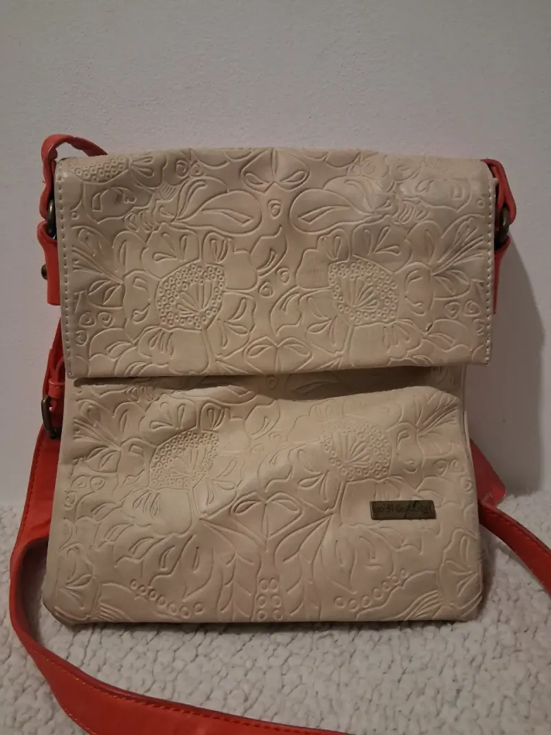 Cartera Ziol&Zaky de cuero beige con rojo - 1