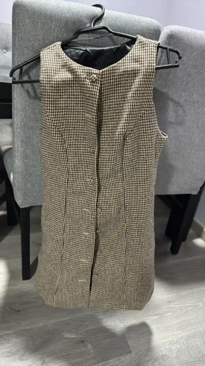 Vestido sin mangas de cuadros marrón - miniatura 1