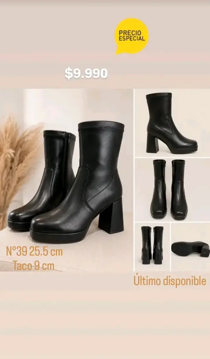 Botines de cuero negro con taco alto