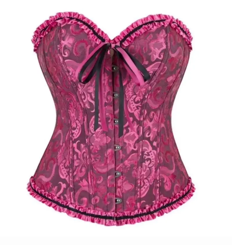 Corset rosa con encaje y lazos decorativos - 1