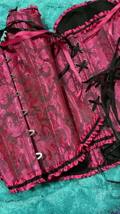 Corset rosa con encaje y lazos - miniatura 2