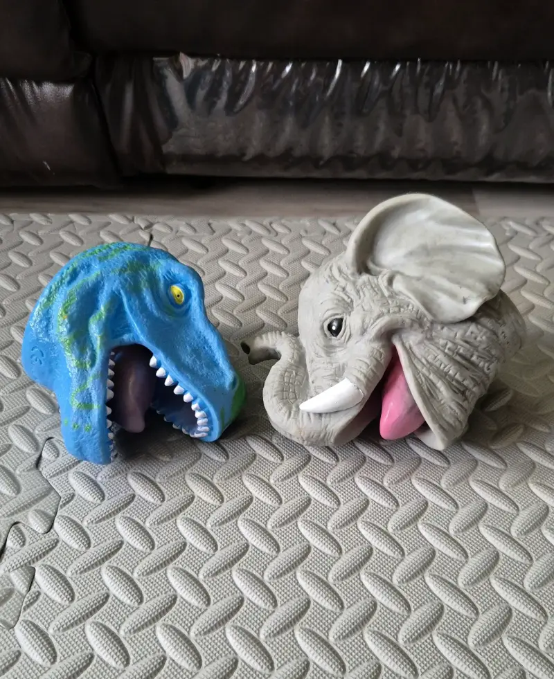 Títeres de mano dinosaurio y elefante para niños - 2