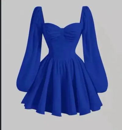 Vestido azul con mangas largas abullonadas - miniatura 1
