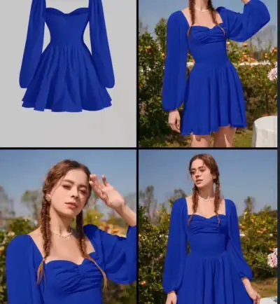 Vestido azul con mangas largas abullonadas - miniatura 2