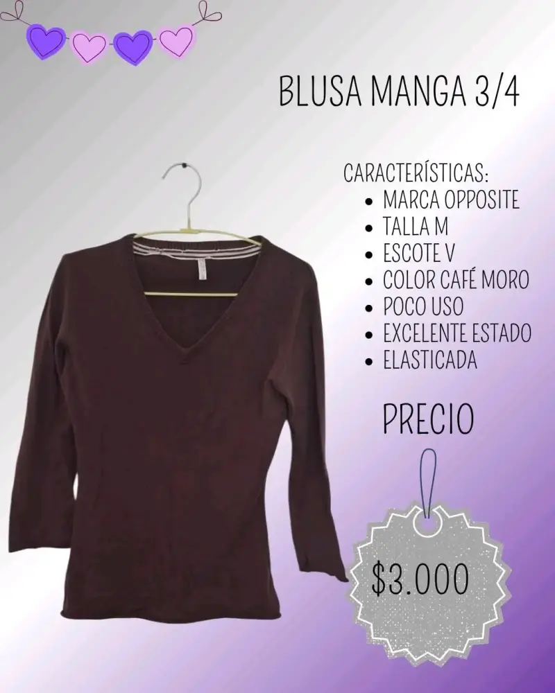 Blusa manga 3/4 café moro Opposite