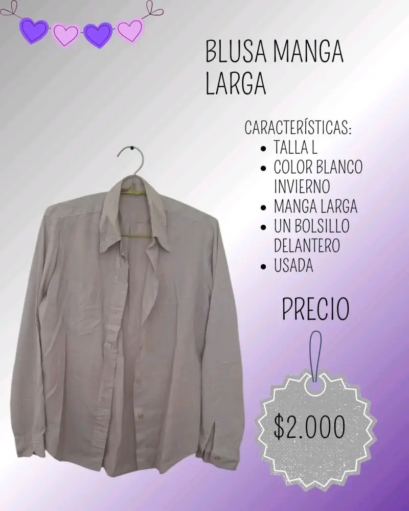 Blusa Manga Larga Blanca Talla L