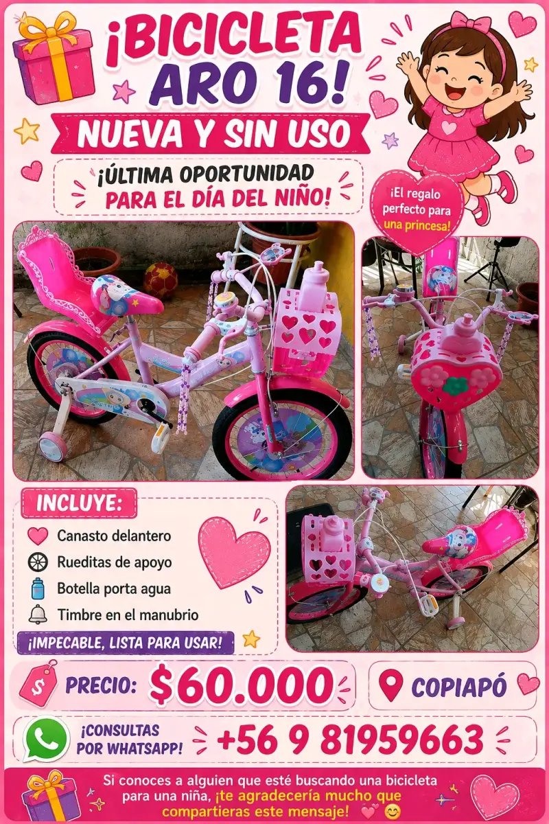 Bicicleta Aro 16 para Niña Nueva